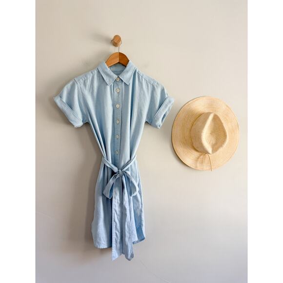 J.Crew Factory | NWT Linen-blend belted mini shirtdress in Light blue | Sz PXXS - Picture 2 of 11